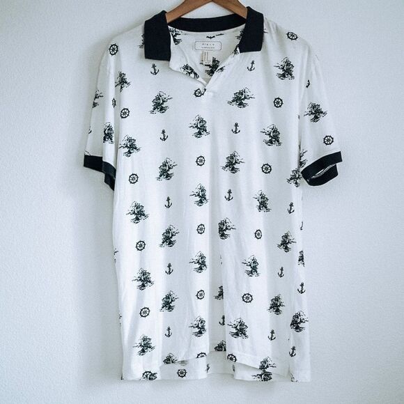 Forever 21 Nautical Preppy Polo Sailor Shirt with Blue Collar Size M - Picture 2 of 5